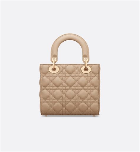 Small Lady Dior Bag Biscuit Grained Cannage Calfskin